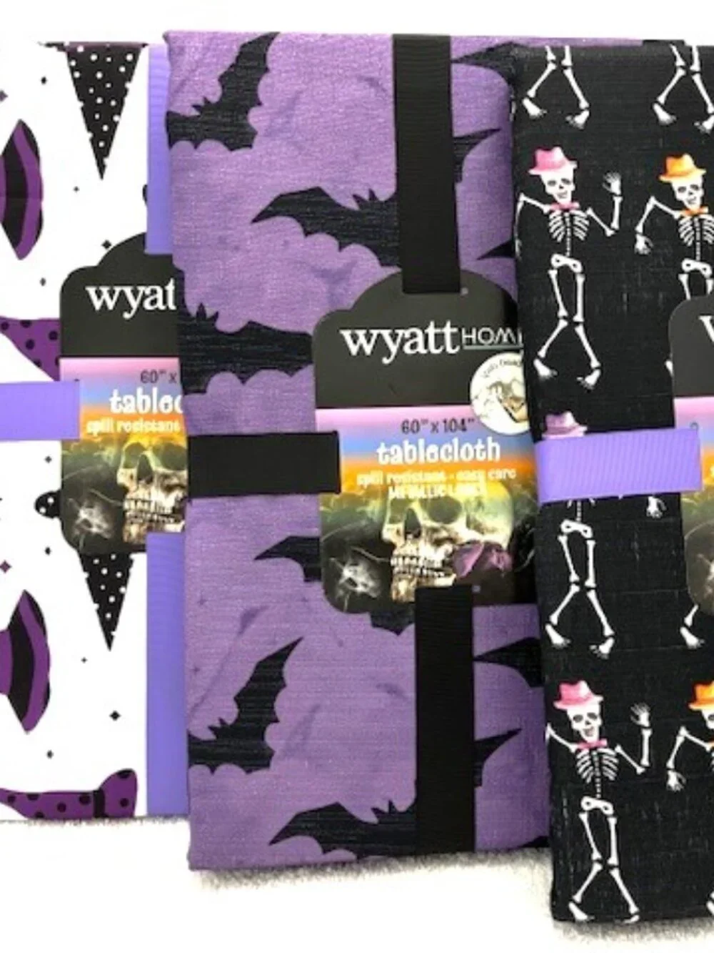 Three different Halloween themed, spill resistant, easy care tablecloths NWT